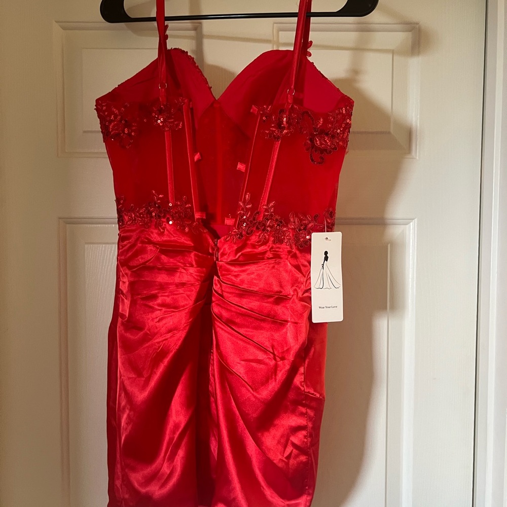 Homecoming- Elegant Red Lace Dress - Picture 3 of 7